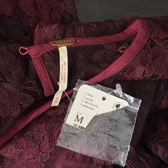 Free People Marlie Lace Dress Womens Medium Velvet Mini Romantic Whisigoth Dark - Picture 3 of 13